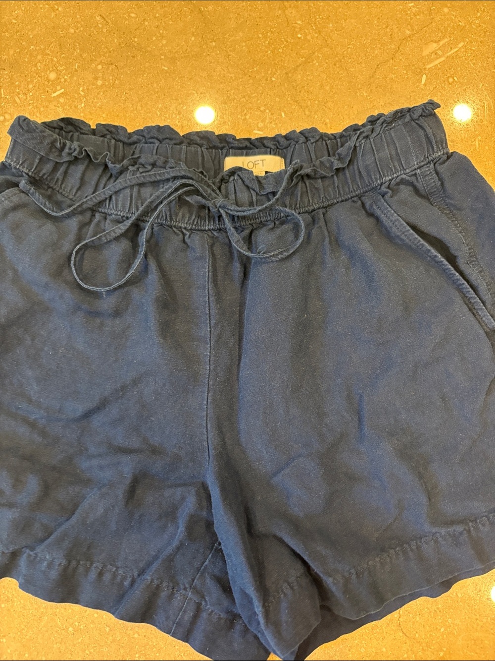 LOFT Navy Paperbag Waist Drawstring High-Rise Shorts